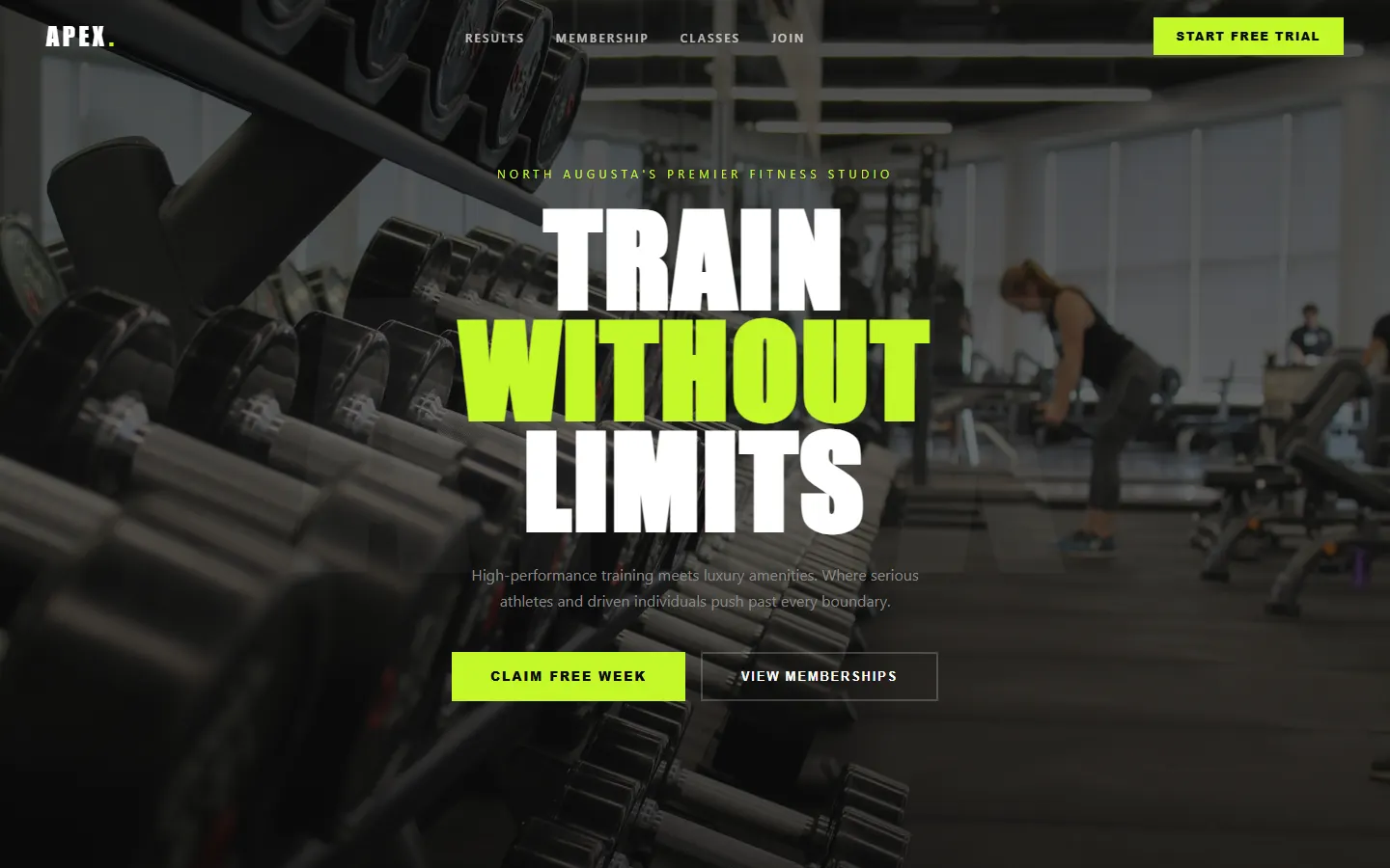 Screenshot of the Apex Athletic website