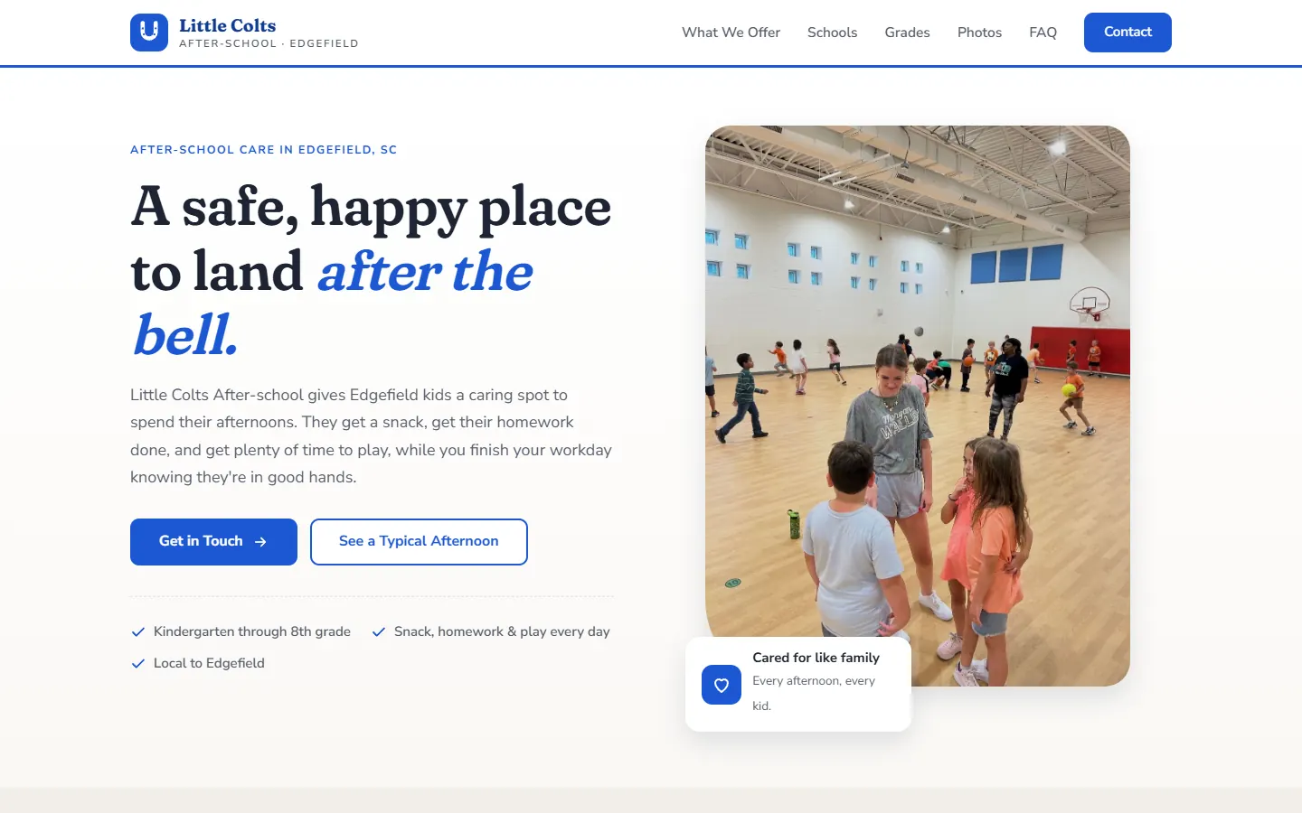 Screenshot of the Little Colts After-school website.